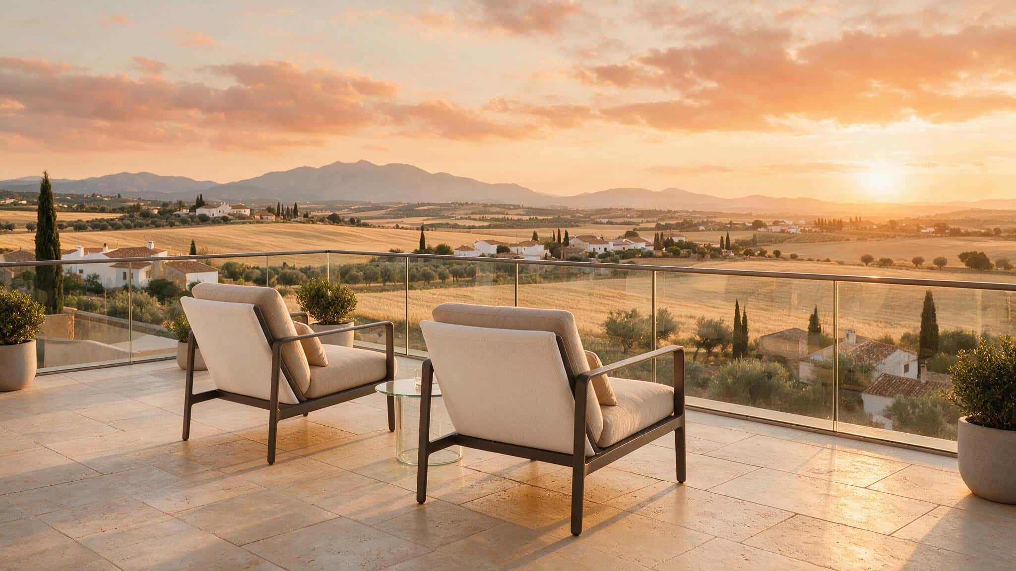 Terrace at sunset with open views over the Costa Blanca countryside